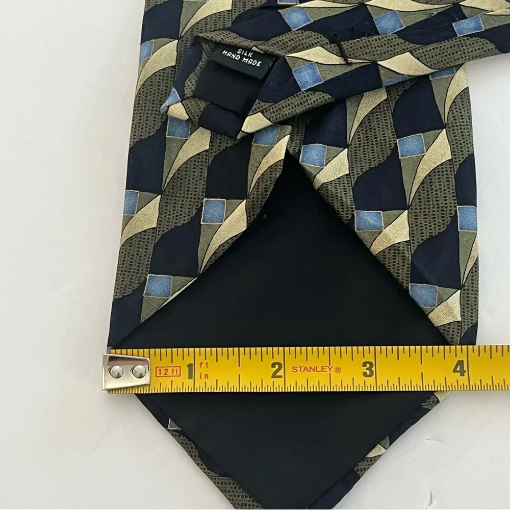 Facets Abstract Green And Blue Print 100% Silk Tie